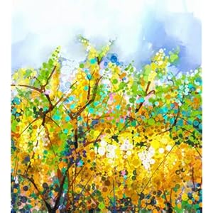 adrium Canvas-afbeelding 40 x 40 cm: abstracte bloemen aquarel mix olieverf schilderij. Lentegele bloemen blauwereboom met zachte gele en blauwe kleur (43543432)