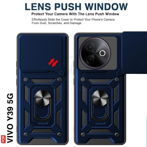 Image of AESTMO Tough Armor Vivo Y39 5G Bumper Back Case Cover | Ring Holder & Sliding Camera Shield Cover | 360 Degree Protection Back Case Cover for Vivo Y39 5G (Blue)