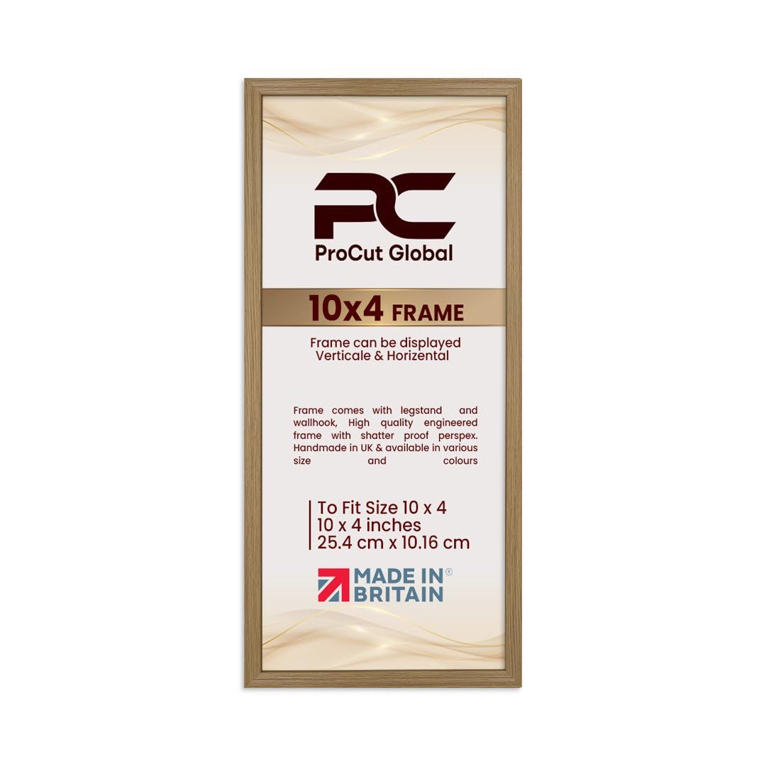Procut Global 10X4 Oak Picture Frames - Classic Wooden Photo Frame with Shatterproof Perspex for Wall or Tabletop - Perfect for Posters, Certificates & Prints - Sizes & Colors Available