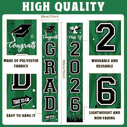 Image of Graduation Banner 2026 Graduation Decorations Green and Black Grad Banner Porch Sign Class of 2026 Door Decor Congrats Hanging Backdrop Green Grad Party Decor for School Congratulations Supplies