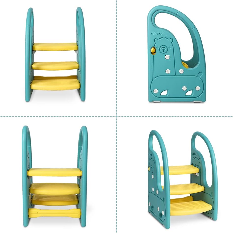 Toddler Step Stool Chair Onasti Kids 3 Step Standing Tower for Toddlers Plastic Learning Helper Stool for Kitchen Counter Bathroom Sink Toilet Potty Training with Handles and Non-Slip Pads-Green : Baby