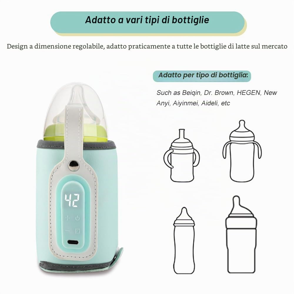 Scaldabiberon portatile, scaldabiberon USB con display LCD, temperatura regolabile, borsa scaldabiberon scaldavivande, scaldabiberon scaldabiberon termostato scaldabiberon per tutte le bottiglie