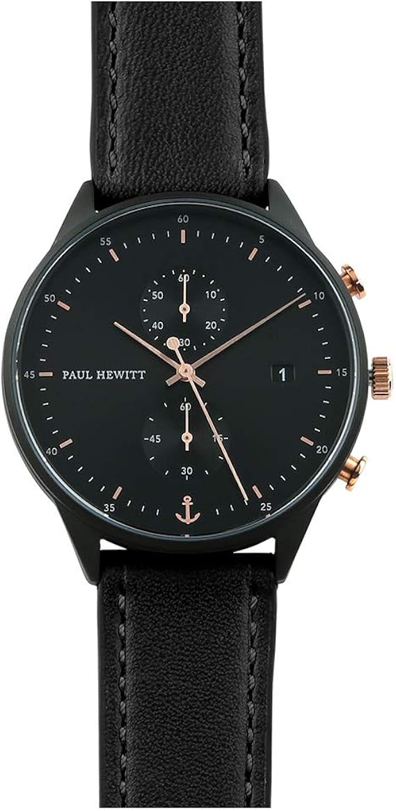 [ポールヒューイット] PAUL HEWITT 腕時計 時計 クロノライン Chrono Line 42mm ブラック/ローズゴールドフェイス  ブラックレザー PH-CB-BSR-2M [並行輸入品]