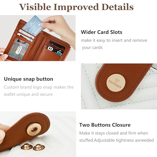 Small Womens Wallet,Leather RFID Blocking Bifold Ladies Wallet,Compact Card Holder Wallet with Zipper Pocket for Handbag,Travel & Crossbody Bag(Quilted, Beige＆Brown)3