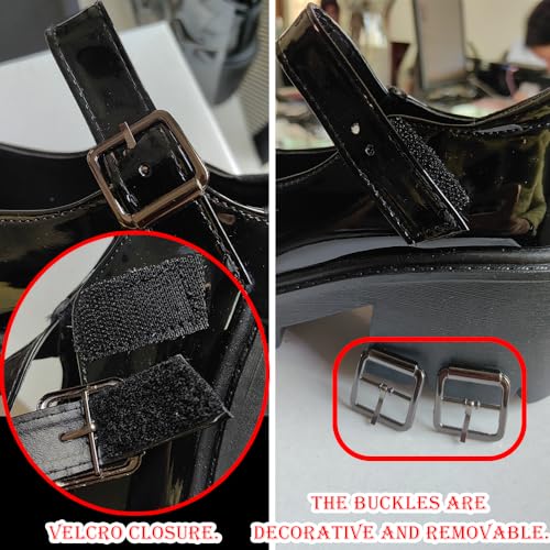 Image of Women's Platform Mary Janes Heart Cat Buckle Rivets Ankle Lolita Gothic Princess Platform Pumps Patent Leather Thorn Vintage Traditional Embroidery Upper Dress Shoes