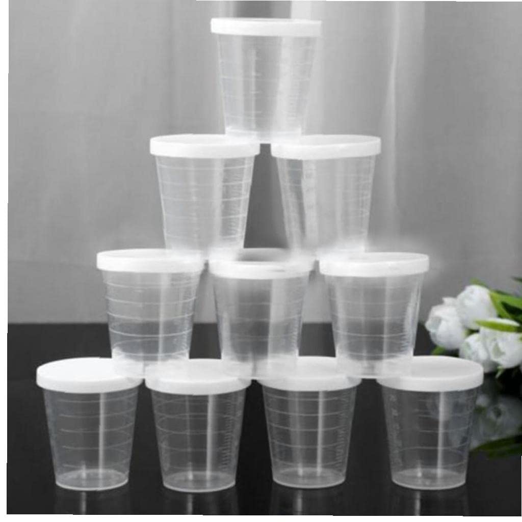 10 Bicchierini Dosatori In Plastica Da 30 Ml Con Coperchio Bianco, Per Medicinali O Campioni - 2