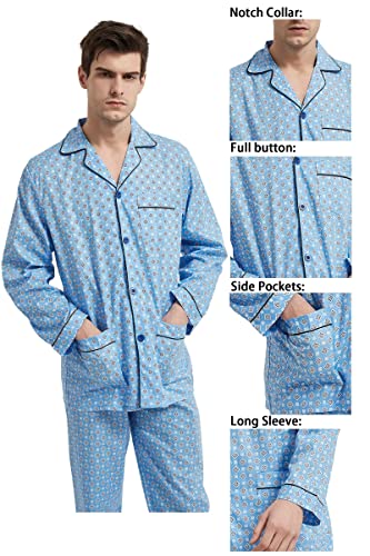Image of GLOBAL Mens Pajamas Set, 100% Cotton Woven Drawstring Sleepwear Set with Top and Pants /Bottoms