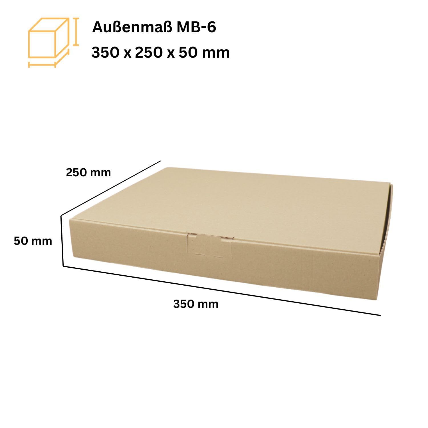dimapax MB6 - Maxibriefkarton 350 x 250 x 50 mm | Braun | 200 Stück Warensendung | Briefkarton | Karton | Kartonage | Versandkarton