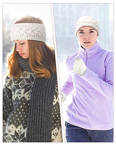 SATINIOR 5 Pcs Cable Knit Scarf Glove Hat Set Include Beanie Hat Gloves Scarf Headband 6