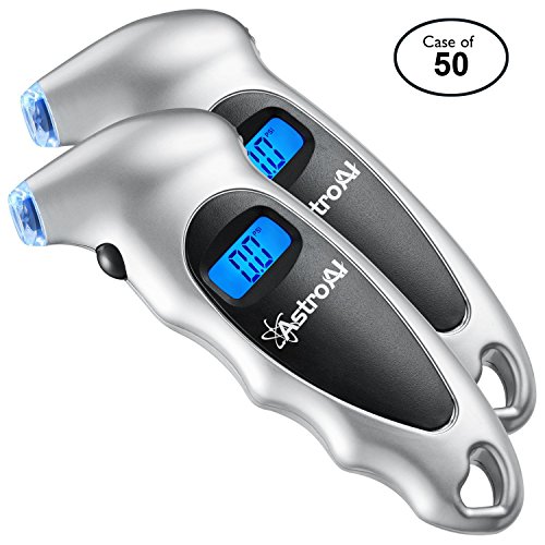 AstroAI Case of 50 Packs, 2/Pack, Digital Tire Pressure Gauge 150 PSI 4 Settings for Car Truck Bicycle with Backlit LCD and Non-Slip Grip, Silver