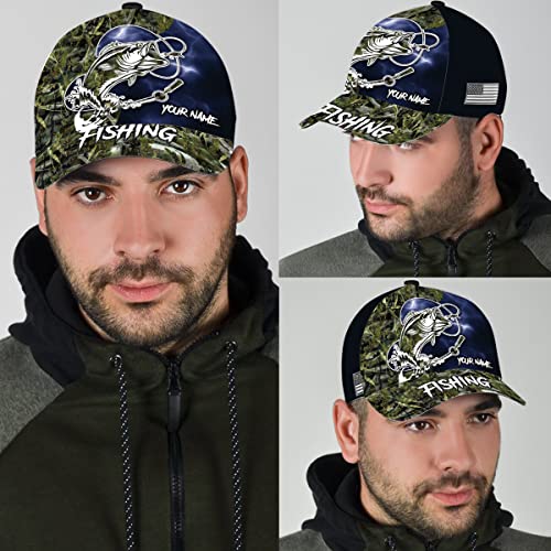 Mens Womens Custom Text Baseball Cap Graphic Largemouth Bass Fish Bite Bait Fisherman Going Fishing Hat With Adjustable Brim #TOP6