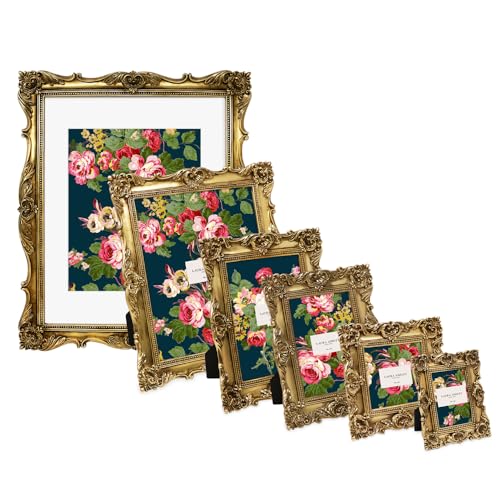 Laura Ashley Gold kunstvoll strukturierter handgefertigter Harz-Bilderrahmen Wandhalterung, dekoratives Blumendesign, Heimdekoration… – Ansicht 4