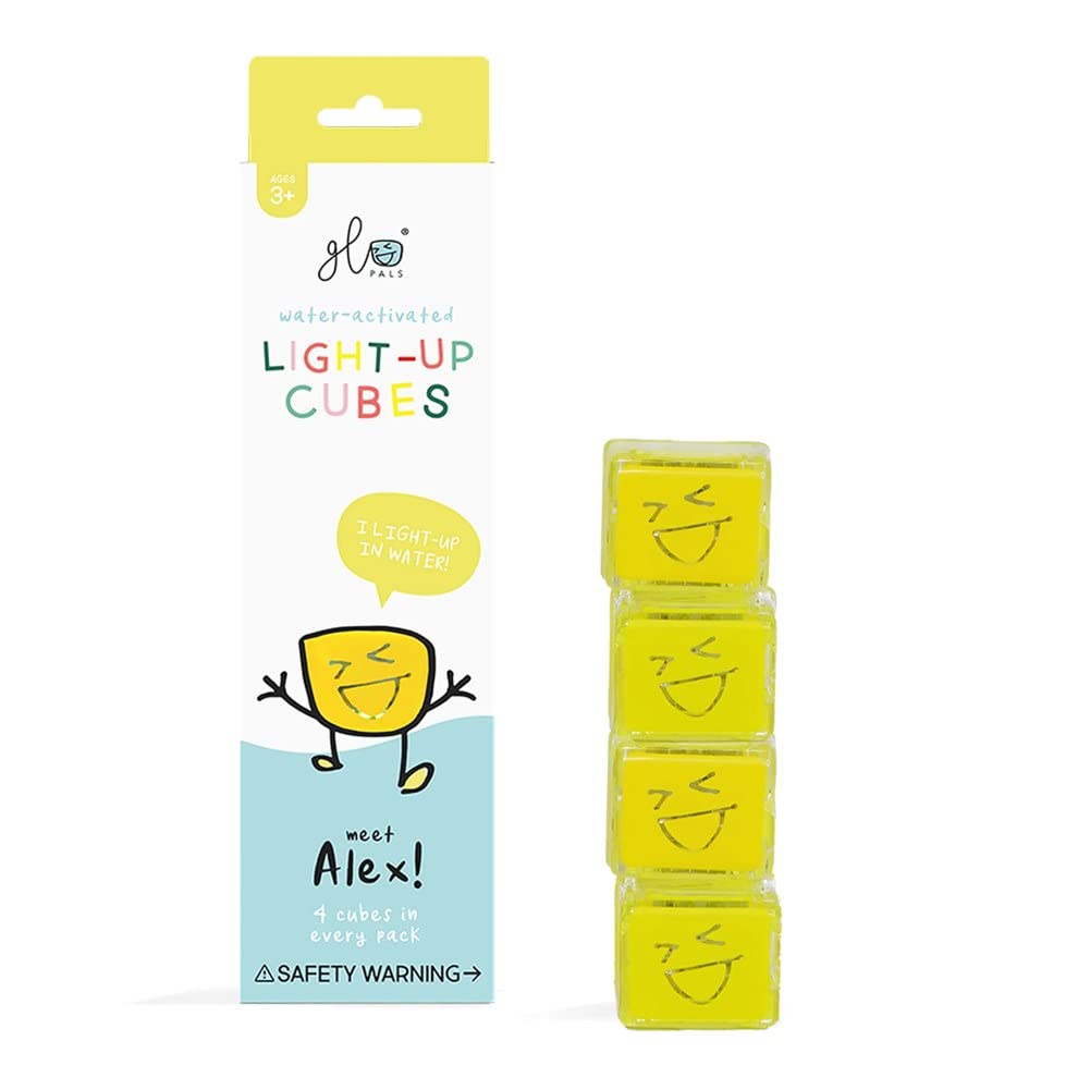 Glo Pals Original Water-Activated Light-up Sensory Bath Toy. 4 Reusable Light-Up Cubes. Kids Colourful Bath Time Fun. Childrens Light-up Sensory Play. Gift Suitable for Boys & Girls 3+ (Yellow - Alex)