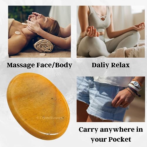 Image of Certified Yellow Jasper Crystal Thumb Worry Pebbles Stones for Anxiety Stress Relief Massage - AAA Grade Original Healing Gemstone Agate Rubbing Stone for Yoga Meditation Spiritual Reiki Feng Shui