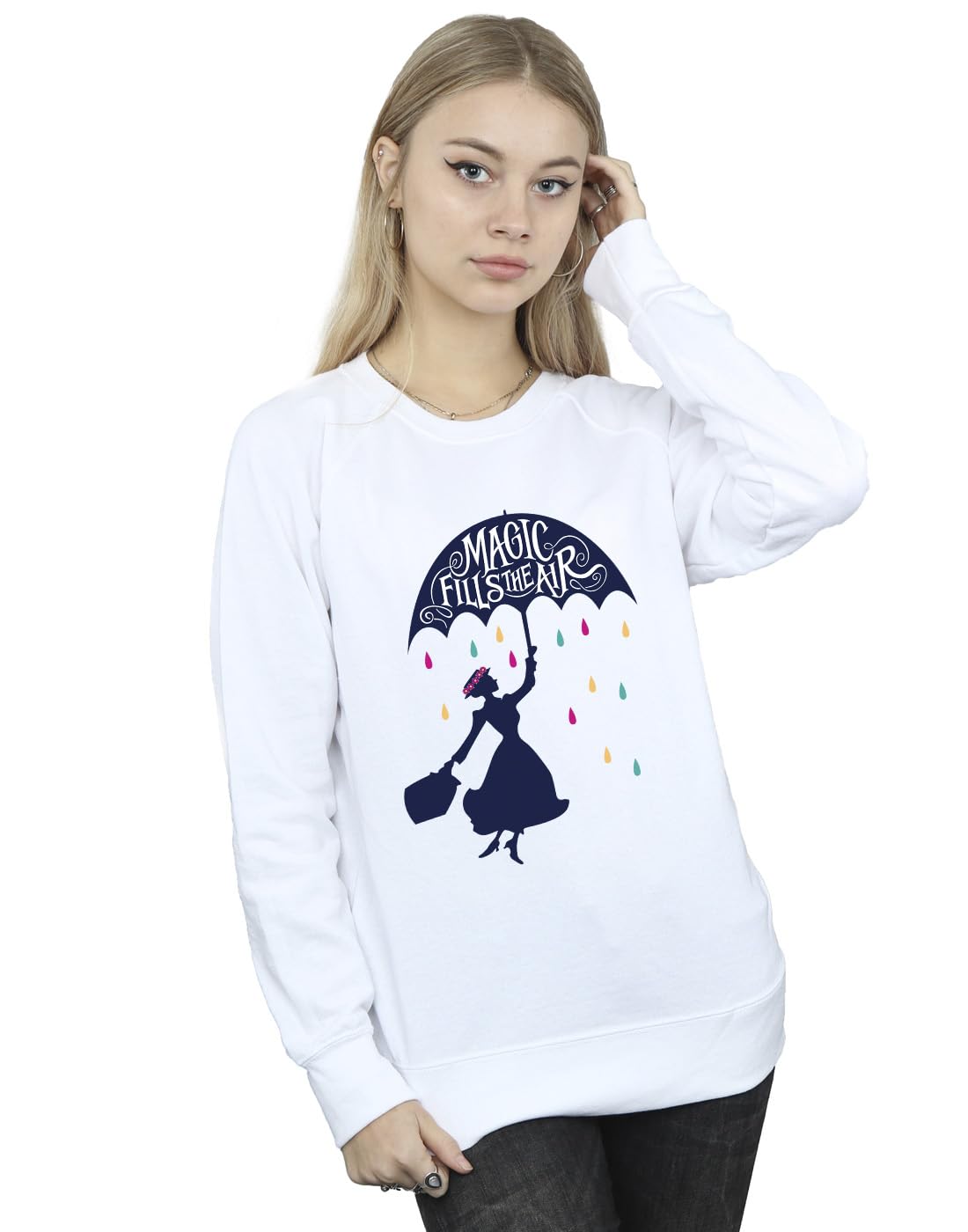 Disney Women's Mary Poppins Magic Sweatshirt White Large