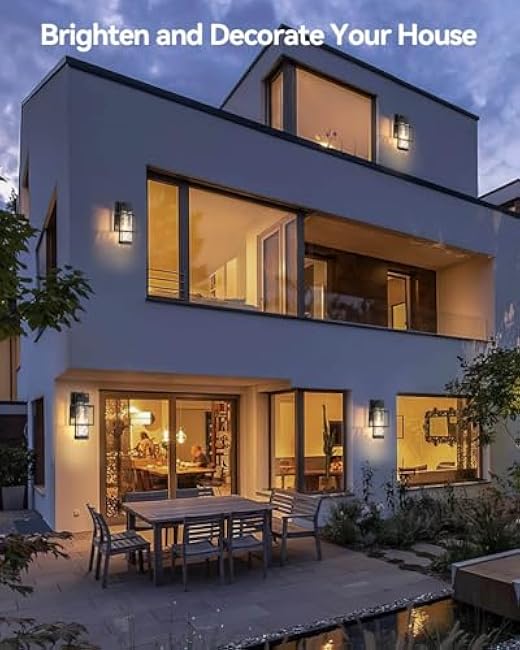 Outdoor Wall Lights Dusk to Dawn Outdoor Lighting 2 Pack, 15 H Black Exterior Lighting Fixtures Waterproof Sconce Porch Lights with LED Bulbs, Large Outside Lights for House with Water Glass