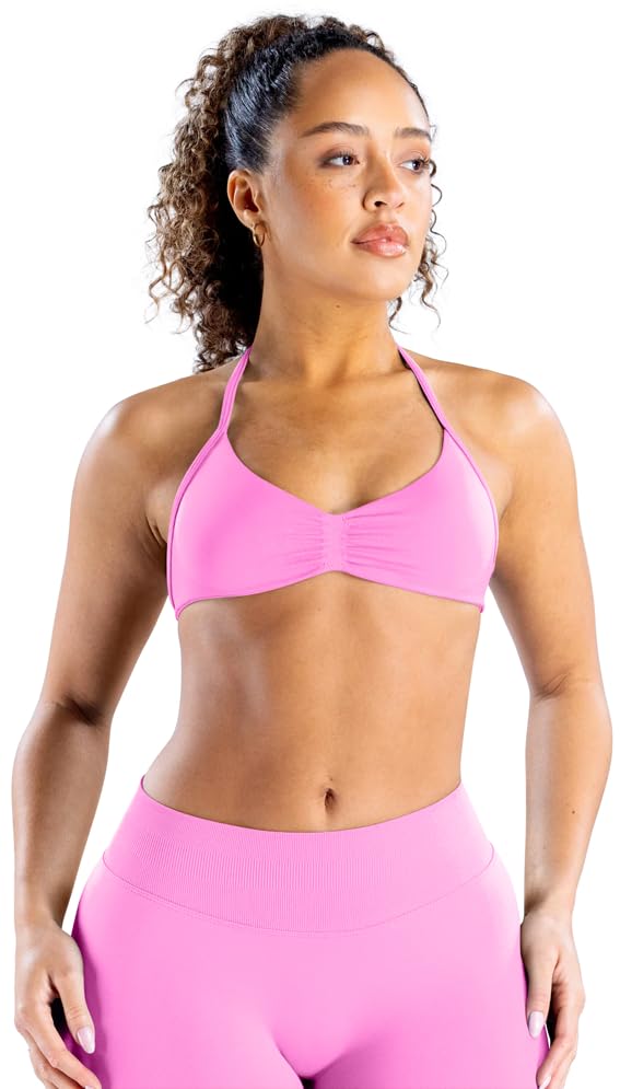 TRYTO Impact Strappy Bra Backless Halter Sports Yoga Top Women Workout Fitness Gym Outdoor Front Motion Scrunch Tops