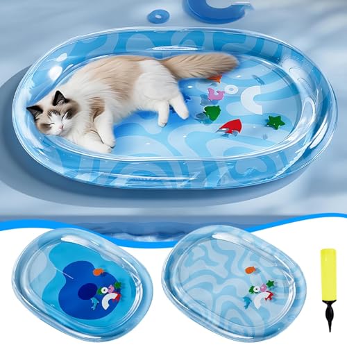 Generisch Neue Verdickung Wassermatte Katzen Kratzfest, Katzen Wassermatte, Katzenpool, Katzen Kühlmatte Katze mit Eine Fahrradpumpe, Haustiere Kühl Halten, Interaktives Spielzeug (B, 64 * 50 cm)