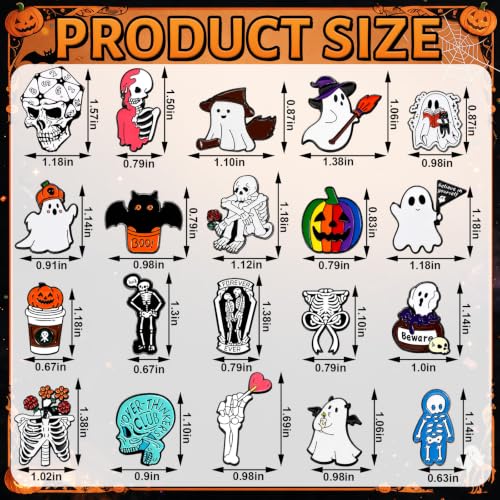 Image of 20 Pcs Halloween Pins Skull Spooky Skeleton Horror Dark Goth Ghost Brooch Pins for Women Men Bag Jacket Backpack Hat Pant Clothes Accessories