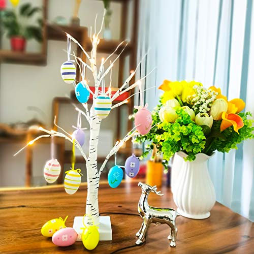 Easter Decorations, DIY Artificial Tree Lamp 24 inch Easter Tree White Birch Tree with Set of 12 Hanging Easter Egg Ornaments for Easter Home Decoration Wedding Holiday Party Birthday Indoor Use - Thumbnail 6