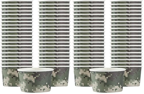 Image of Restaurantware Coppetta 3-Ounce Dessert Cups, 50 Disposable Ice Cream Cups - Lids Sold Separately, Sturdy, Camouflage Paper FroYo Bowls, For Hot And Cold Foods, Perfect For Gelato Or Mousse