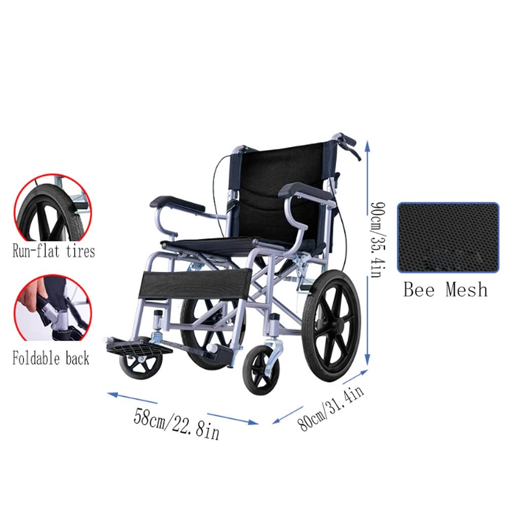 Transportstuhl Manueller Rollstuhl, Leichter Klapptransport-Rollstuhl, tragbarer Reise-Rollstuhl, Flip-Backs-Arme, Sit-Breite 18 Zoll Faltbarer Rollator-Rollstuhl (Color : B)