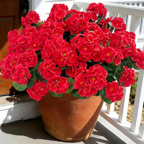 Image of Bassion Artificial Flowers for Outdoors, 6 Pcs Red Fake Geraniums