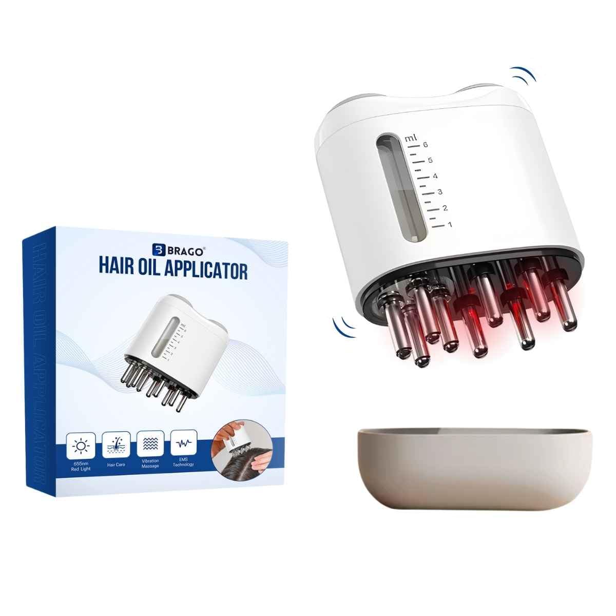 Brago Electric Hair Oil Applicator and Scalp Massager with Red, Blue & Purple Light Therapy and Microcurrent Technology for Hair Growth, 6ml Removable Oil Tank (B0DFD19WWW) Amazon Price History, Amazon Price Tracker