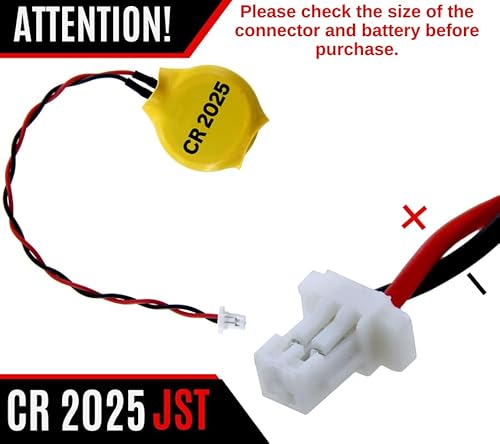 Eunicell - 2 x CR2025 CMOS 3V Lithium Button Coin Cell Battery with JST 2-Pin Connector - Replacement Battery For Desktop Computers Laptops and Motherboards - Image 3