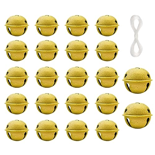 30PCS Jingle Bells 1.6 Inch Star Design Christmas Bells for Tree Wreath Ornaments Holiday DIY Decorations (Gold)