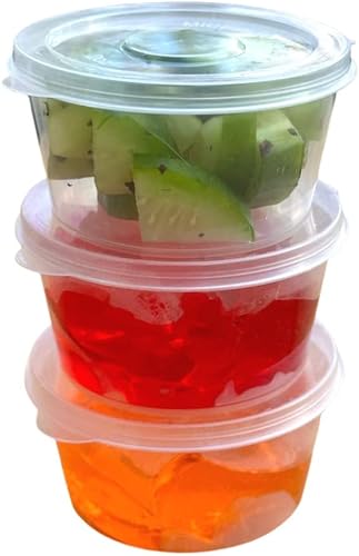 NRlinX 50 juegos de recipientes de plástico de 2 onzas con tapas con bisagras, recipientes de plástico pequeños multiusos para salsa, inmersión y