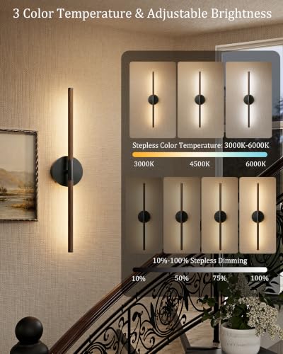 Image of 24 inch Battery Operated Wall Sconce Set of 2, 350 Rotating Lamp, Walnut Black