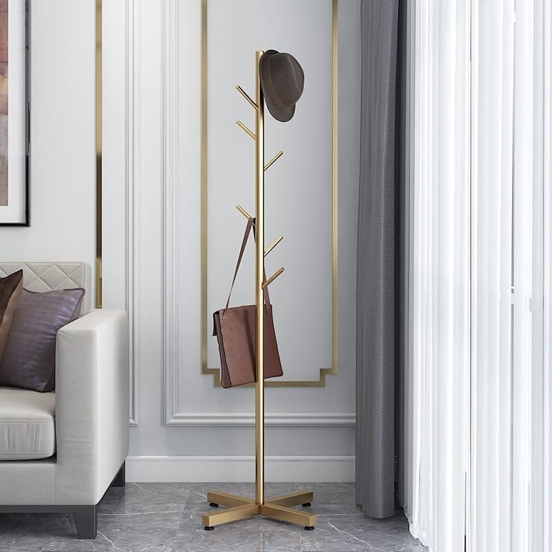 Modern Metal Coat Rack Free Standing 7 Hooks Hall Tree in Corner, Hat Hanger & Coat Racks Stand Entryway Organizer (Golden)
