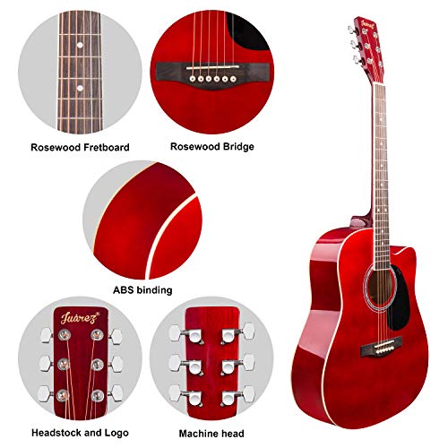 Image of JUAREZ Arpeggio 41 Inch Acoustic Guitar Kit, JRA41SP-RD Spruce Top, Rosewood Fretboard & Bridge, Truss Rod, Chrome Die Cast Machine Tuners, Red