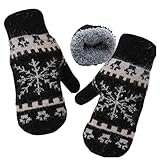 Bawnhaw Winter Knit Mittens for Women Cold Weather Snowflake Rabbit Hair Warm Gloves, Plus-Size Thickened Thermal Plush Windproof Elastic Wrist