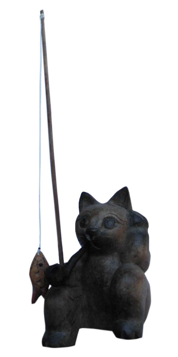 【アンティーク】猫の魚釣り 木彫 ビンテージ Vintage Hand Carved/painted Wooden Cat Fishing - Etsy