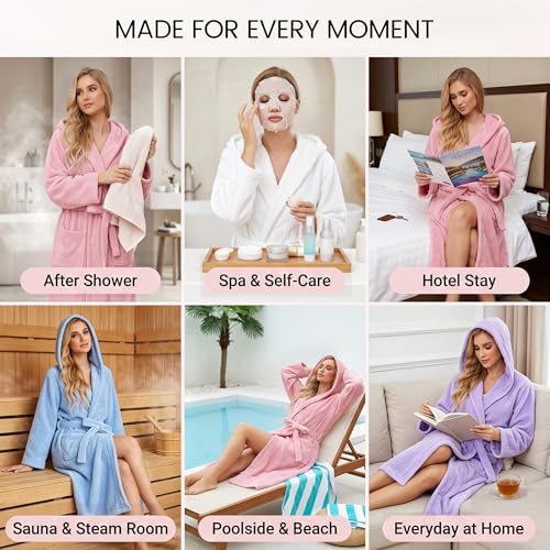 Image of PJGGZ Hooded Bathrobes for Women, Soft Long Towel Robes for Women - Quick Dry yet Warm