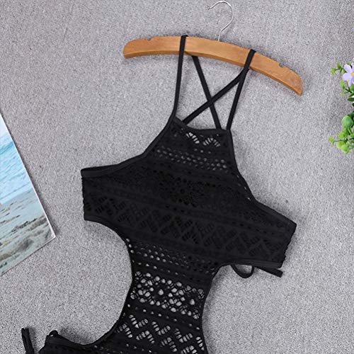 Maiô feminino de renda vazada roupa de banho push-up roupa de banho (preto/M)