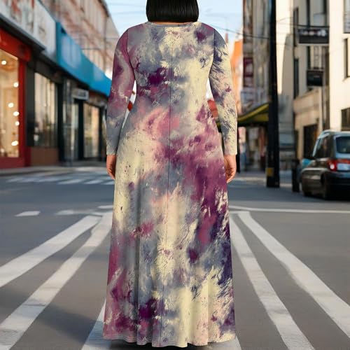 Image of PinkPatty Plus Size Maxi Dresses for Women Long Sleeve Crew Neck Sundress Casual Fall Dress with Pockets