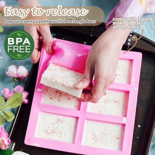 Image of HKNMTT 3Pcs Rectangle Soap Molds 6-Cavity Silicone Mold for Handmade Craft | Food Grade, for Deep Chocolate Bar Rice Krispies Treats Cake Desserts Ice Cube Wax Melts Soap Homemade, Non-Stick BPA Free