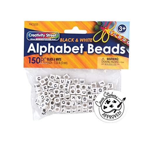 Creativity Street Alphabet Beads, Black and White, 6mm, Set of 150