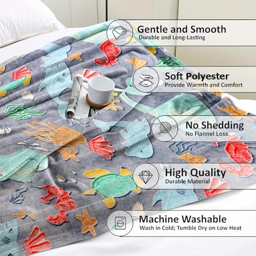 Image of Happy Hues Ocean Glow in The Dark Blanket-200 x 150 cm- Super Soft Fluffy Flannel Fleece All Season Blanket for Babies-Toddlers-Kids & Teens Boys & Girls- Best Gifting Ideas for 0-15 Years