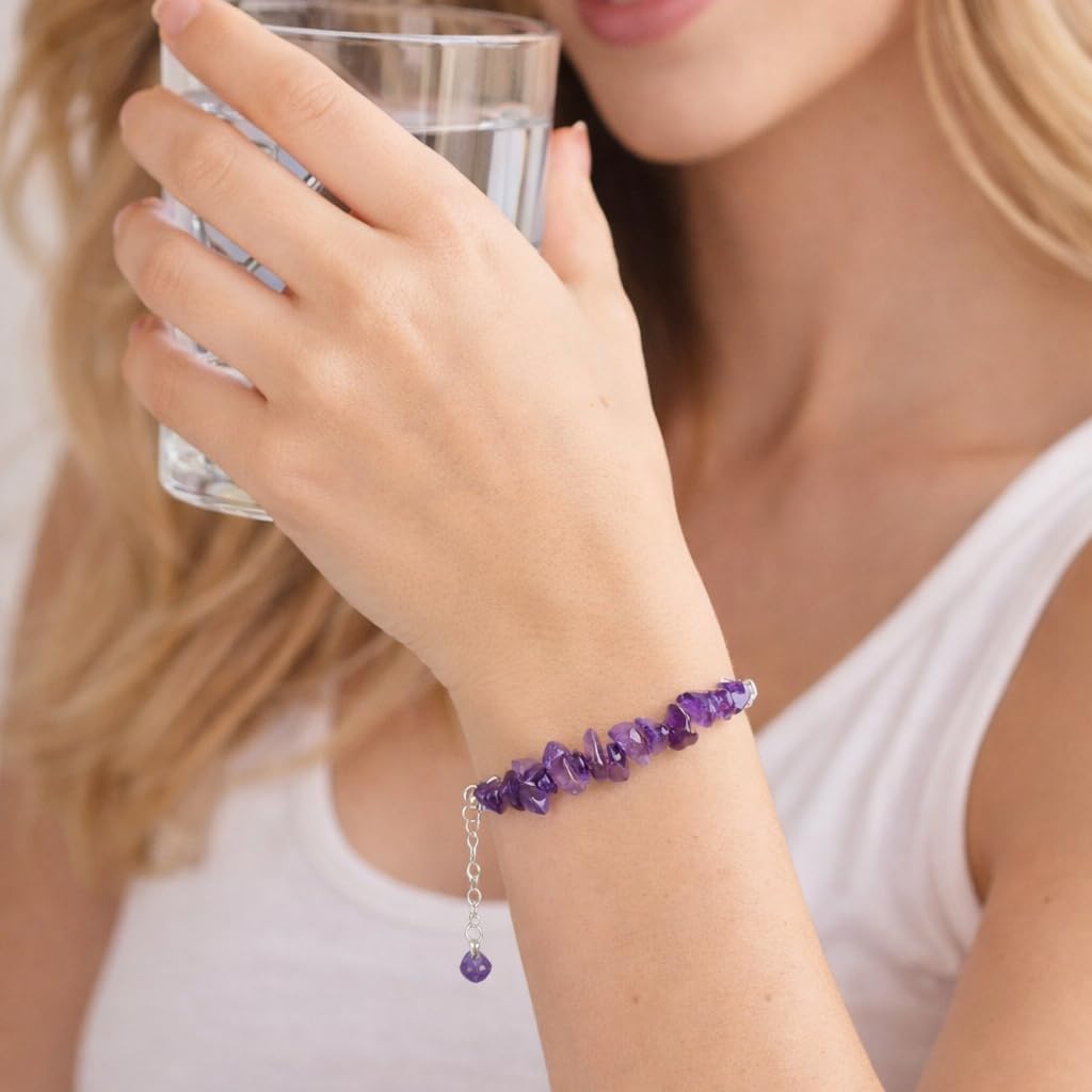 Natural Gemstones Bracelets For Women Nuggets Bar Bracelet June Birthstone Silver Plated Jewelry Adjustable 7 to 8 inch Chain Chakra Crystals Trendy Gifts For Her Birthday