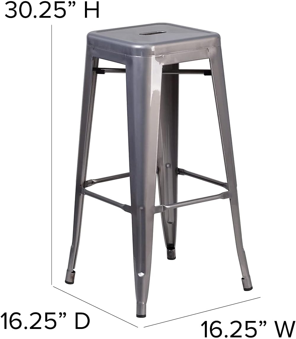Flash Furniture Lincoln 4 Pack 30'' High Backless Clear Coated Metal Indoor Barstool with Square Seat