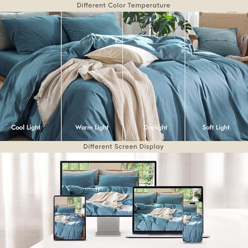 Image of MooMee Duvet Cover Set 100% Washed Cotton Linen Like Twin | Relaxed Linen-like Texture. Soft, Breathable & Long-lasting Comfort. Lightweight. Hidden Zipper with 8 Interior Corner Ties