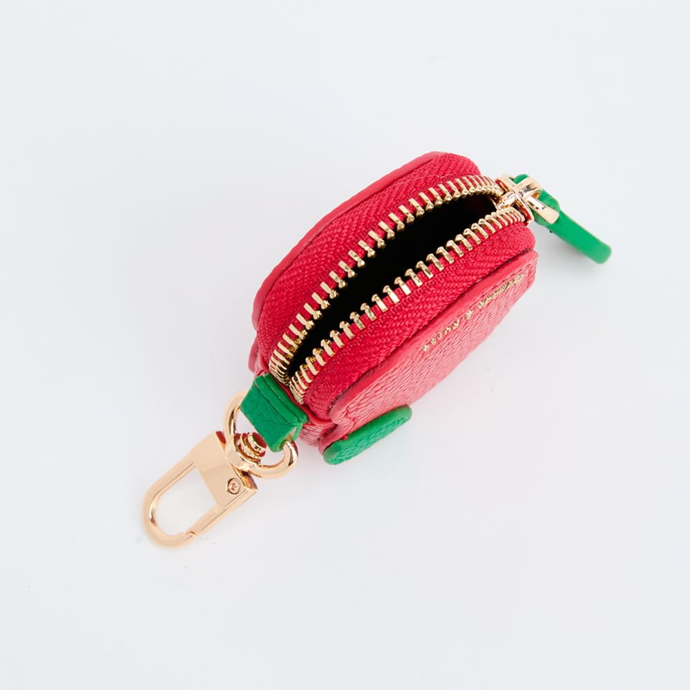 Image of Apple Shaped Coin Purse, Leather Mini Wallet with Keychain, Cute Zipper Pouch Compatible with AirTag, Women's Bag Charm for Coins & Small Items
