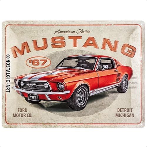 Nostalgic-Art 23298 Ford Mustang – GT 1967 Red – Idée de cadeau pour fans de voitures, en métal, Design Retro pour la décoration, 30 x 40 cm
