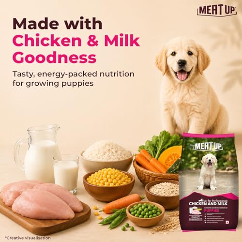 Image of Meat Up Puppy Dry Dog Food 6kg (3kg + 3kg Free) | Chicken & Milk Flavour | Supports Brain & Nervous System Development | Maintains Digestive Health | Enriched with Vitamins & Minerals