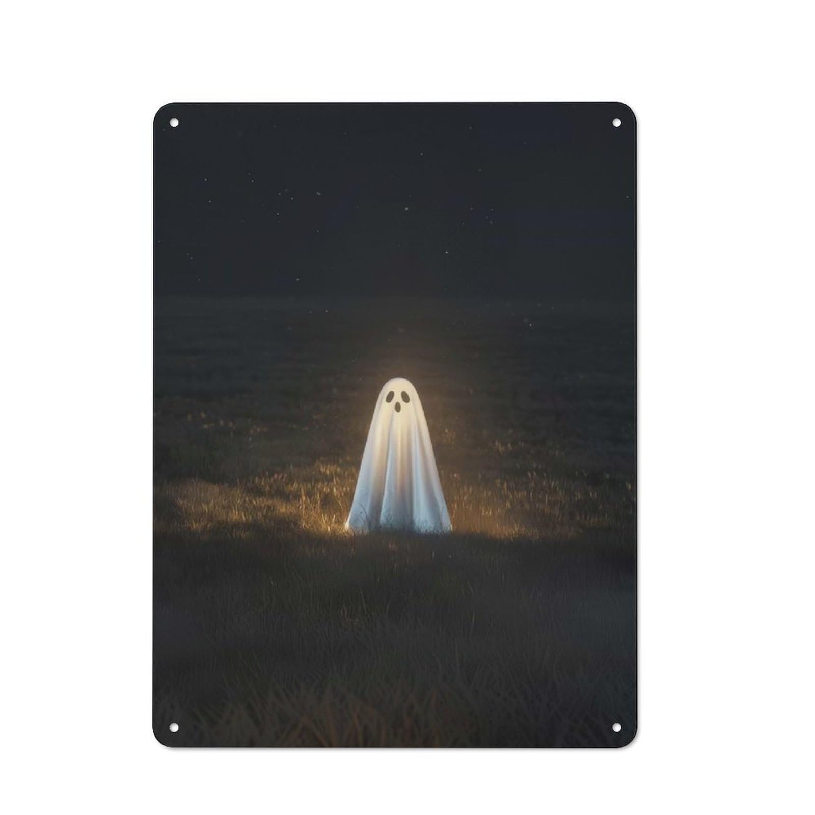 Junmoney Ghost In Field At Night Rustic Metal Sign 40X30cm For Man Cave Or Games Room, For Vintage Wall Decor Fans, For Garage And Workshop Walls