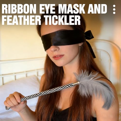 Federkitzler mit Augenbinde Soft Touch Federstab & Satin Augenmaske Set, Sinnliches Spielzeug für Paare Rollenspiel Zubehör Schwarz & Weiß